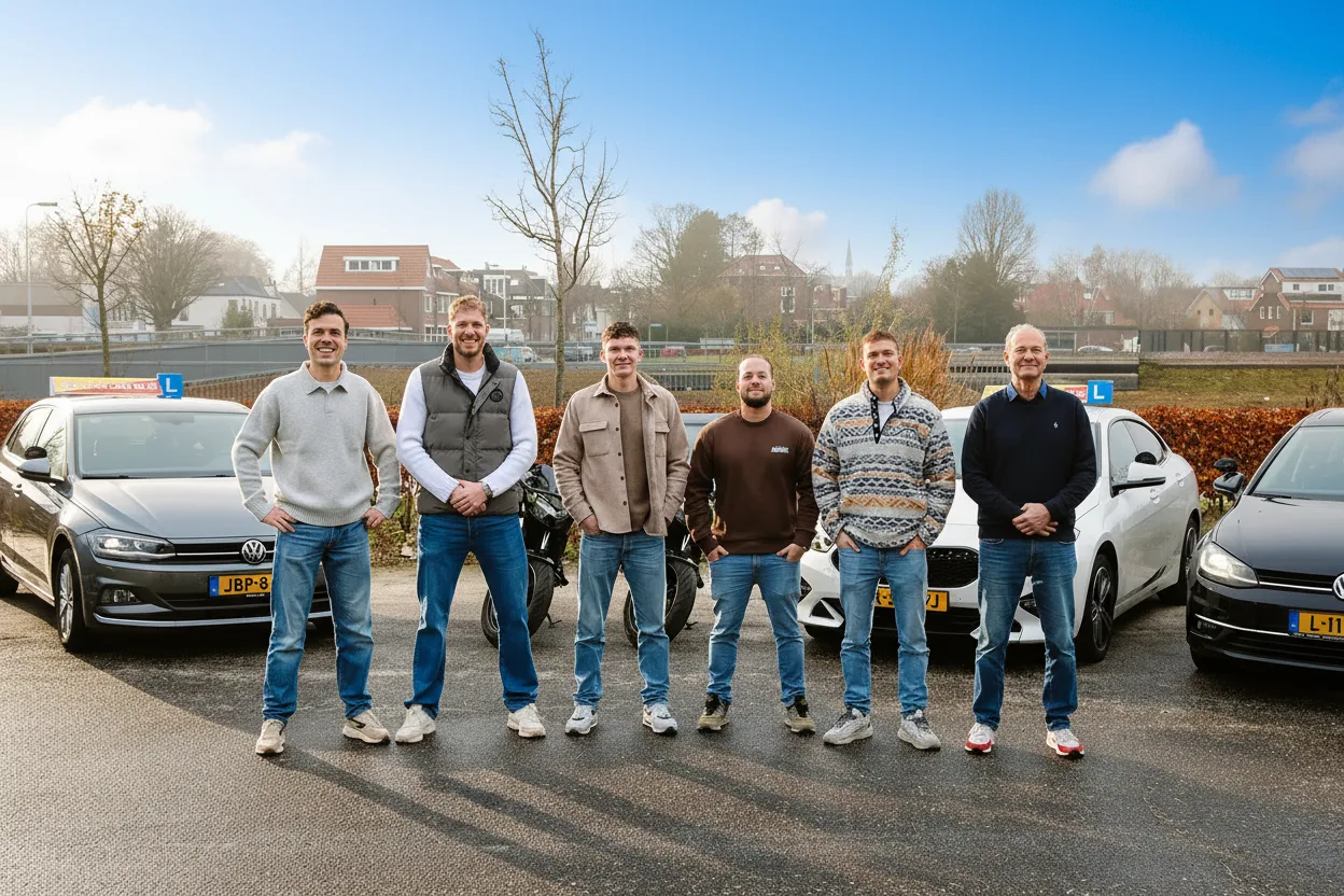 Het team van Rijschool Ton van den Bos voor de lesauto's